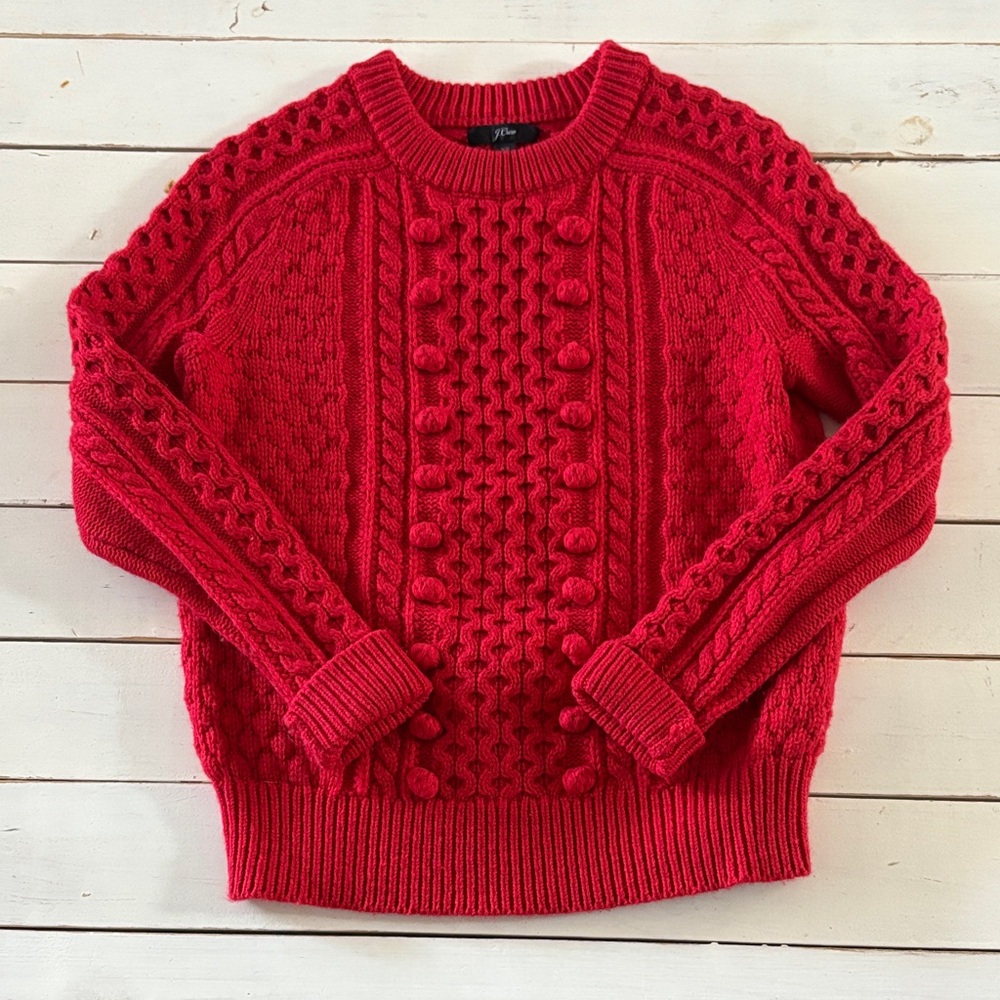 J. Crew Red Cable Knit Sweater